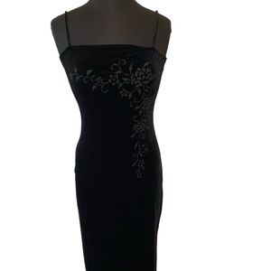 Vintage 90s Black Velour Spaghetti Strap Dress Retro